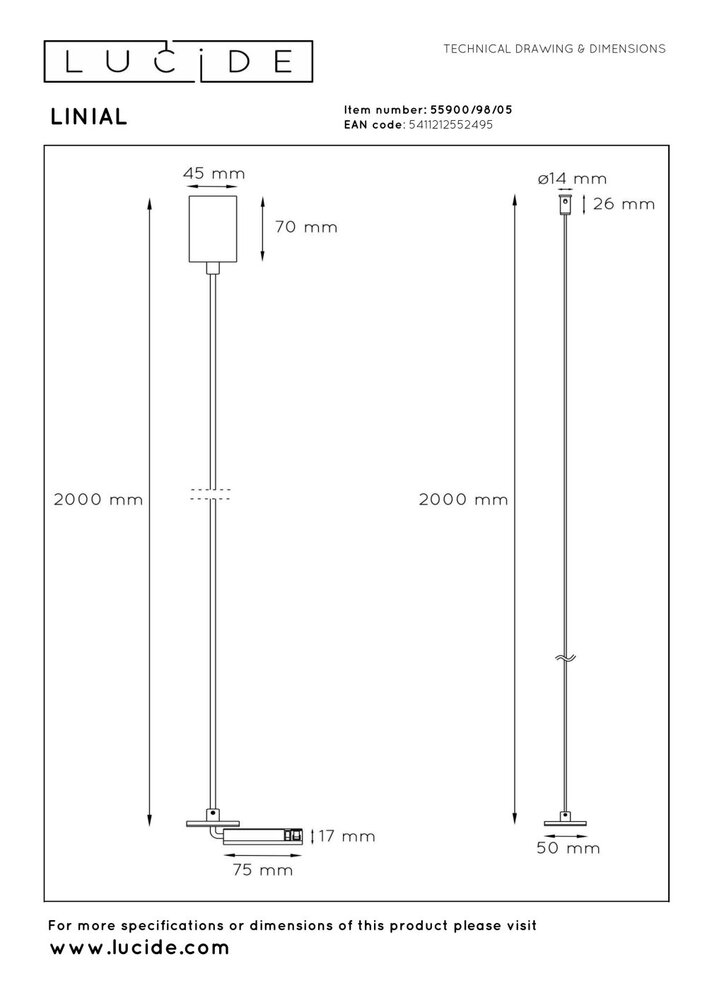 Lucide Premium LINIAL Ophanging voor inbouwdriver - 1 fase Railsysteem / Railverlichting - Smart - 48V Track - Champagne