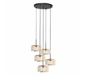 Steinhauer Hanglamp HaloSwap 5 lichts Ø 40 cm bamboe zwart