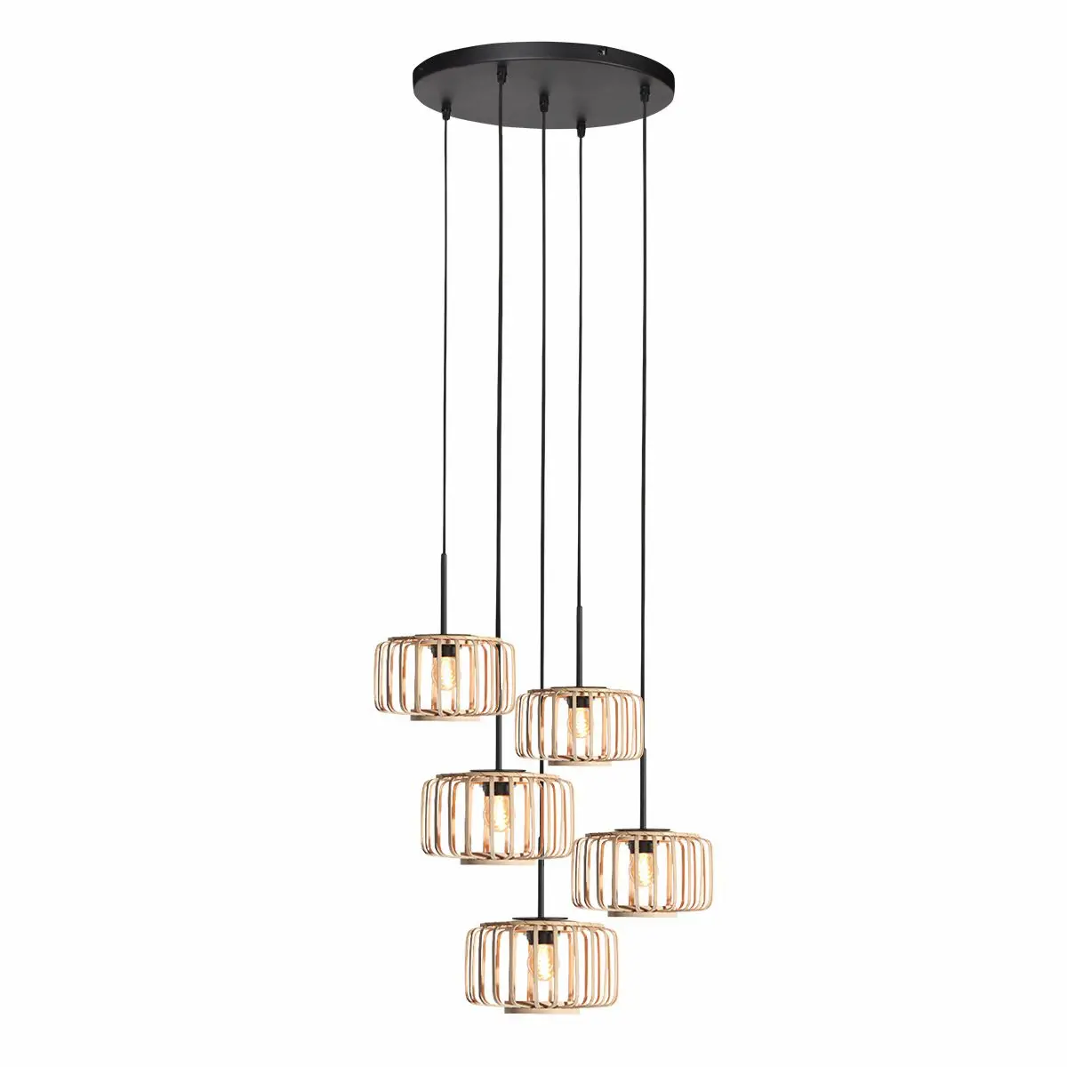 Steinhauer Hanglamp HaloSwap 5 lichts Ø 40 cm bamboe zwart