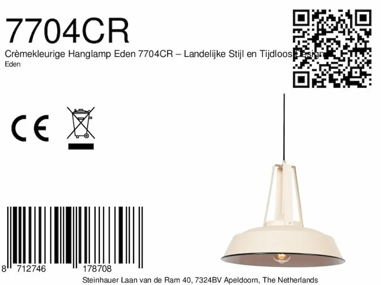 Steinhauer  Hanglamp Eden Ø 45 creme