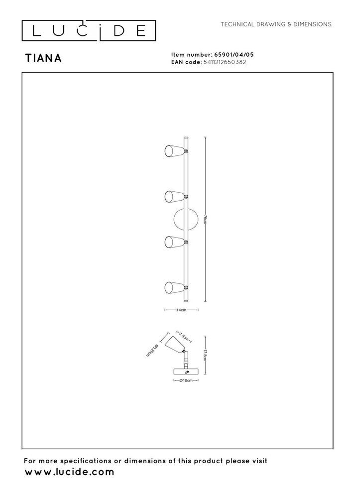 Lucide TIANA - Plafondspot - 4xGU10 (MR16) - Champagne kleur - Essential