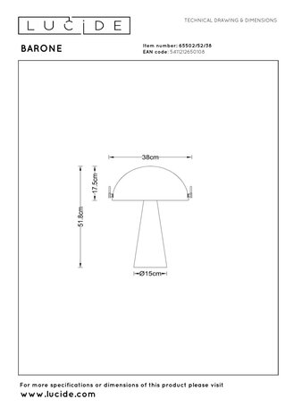 Lucide BARONE - Tafellamp - Ø 38 cm - 1xE27 - Beige | Vibes