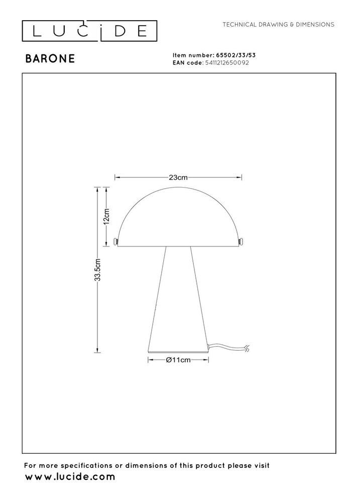 Lucide BARONE - Tafellamp - Ø 23 cm - 1xE27 - Oranje | Vibes