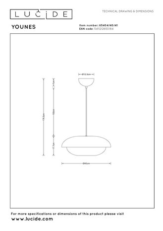 Lucide YOUNES - Hanglamp - Ø 40 cm - 1xE27 - Taupe | Essential