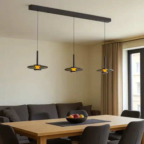 Artdelight Hanglamp Madison 3 lichts L 130 cm comfortlift zwart