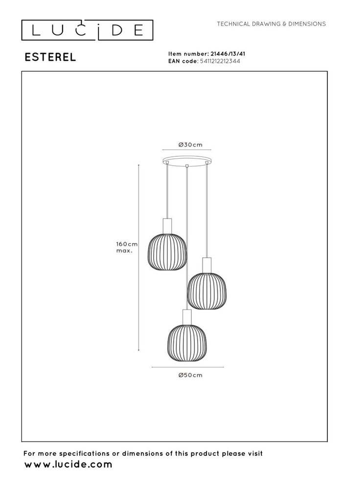 Lucide ESTEREL - Hanglamp - 3xGU10 (MR11) - Taupe | Essential