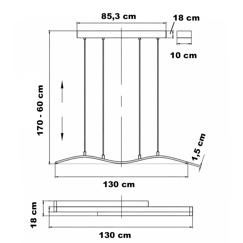 TRIO Select Hanglamp Spider e.move L 130 cm zwart