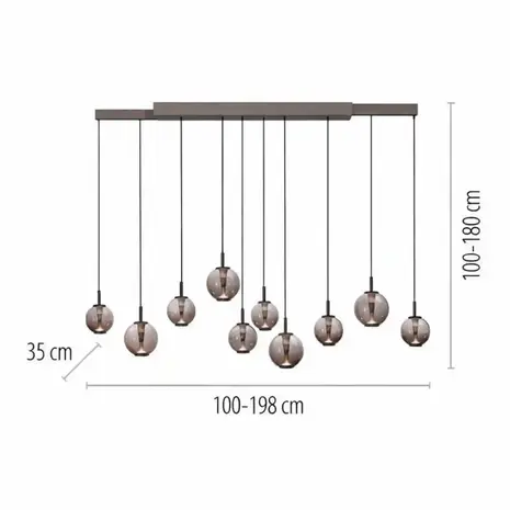 Neuhaus PURE Hanglamp E-Infinity 10 lichts L 100-198 cm champagne