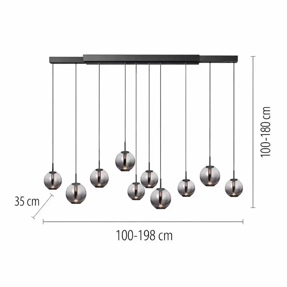 Neuhaus PURE Hanglamp E-Infinity 10 lichts L 100-198 cm donker grijs