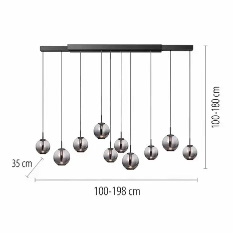 Neuhaus PURE Hanglamp E-Infinity 10 lichts L 100-198 cm donker grijs