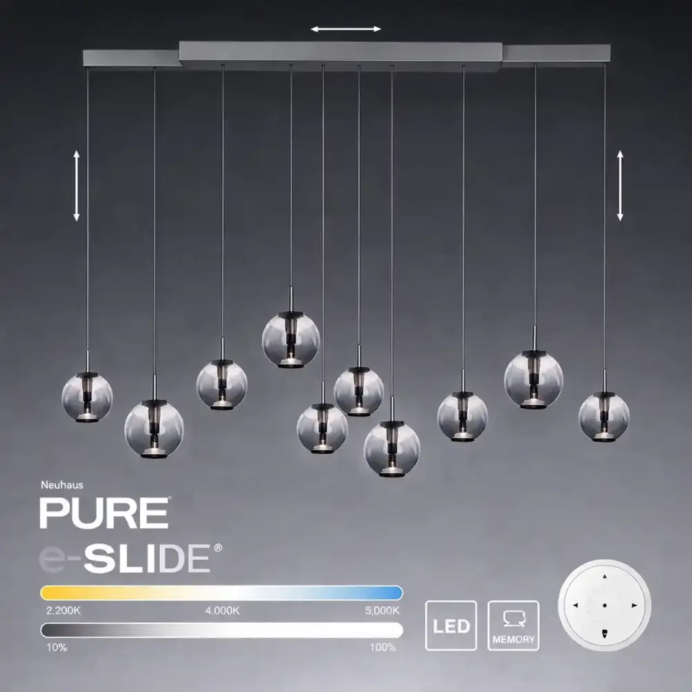 Neuhaus PURE Hanglamp E-Infinity 10 lichts L 100-198 cm donker grijs