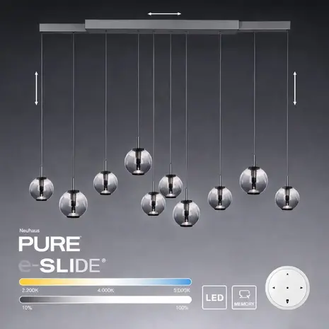 Neuhaus PURE Hanglamp E-Infinity 10 lichts L 100-198 cm donker grijs