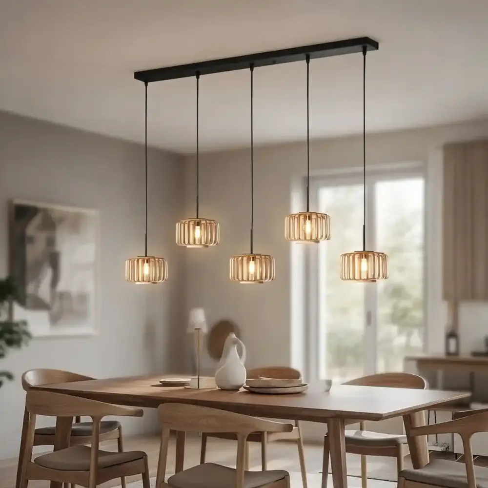 Mexlite Hanglamp HaloSwap 5 lichts L 110 cm bamboe zwart