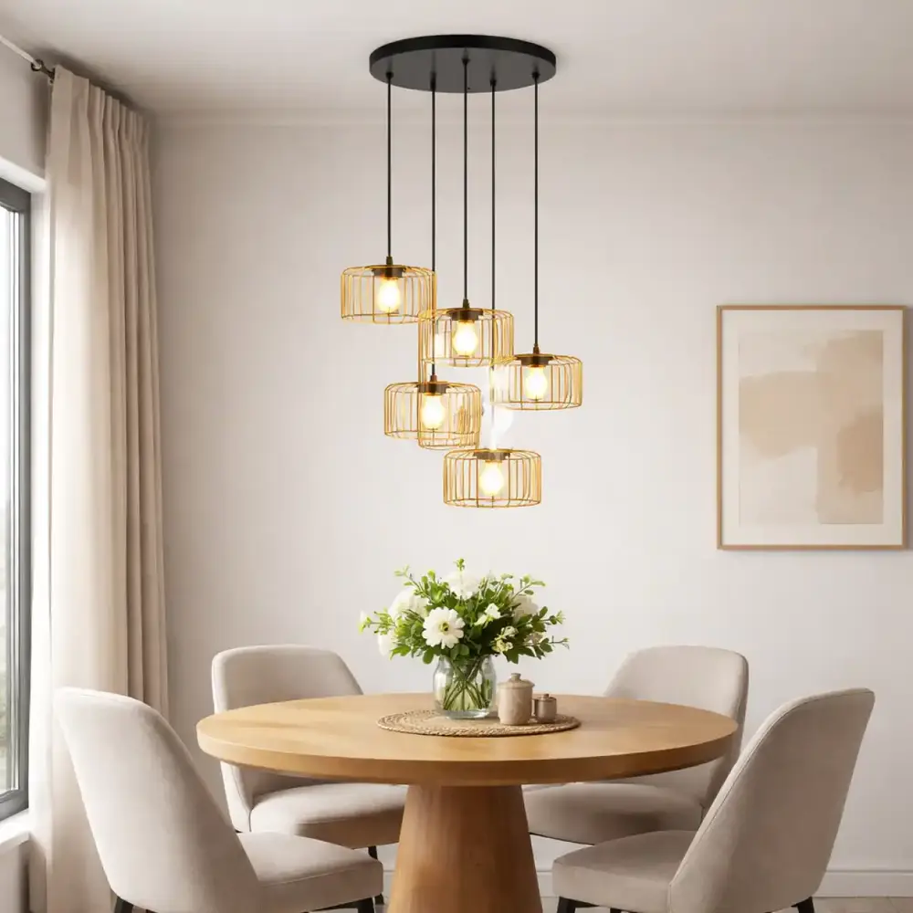 Steinhauer Hanglamp HaloSwap 5 lichts Ø 40 cm bamboe zwart