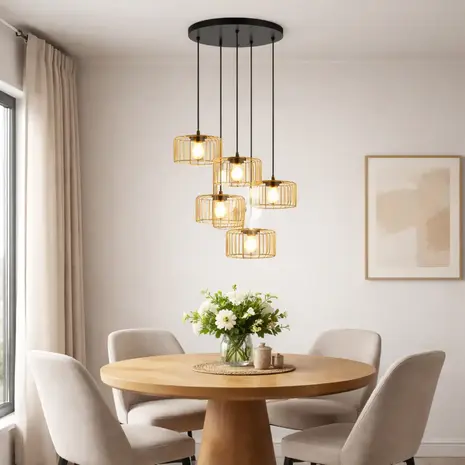 Steinhauer Hanglamp HaloSwap 5 lichts Ø 40 cm bamboe zwart