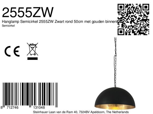 Steinhauer Hanglamp semicirkel 2555zw zwart