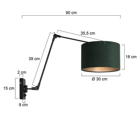 Steinhauer Wandlamp prestige chic 8121 zwart kap groen velours