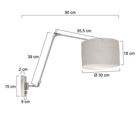 Steinhauer Wandlamp prestige chic 8107 staal kap grijs linnen