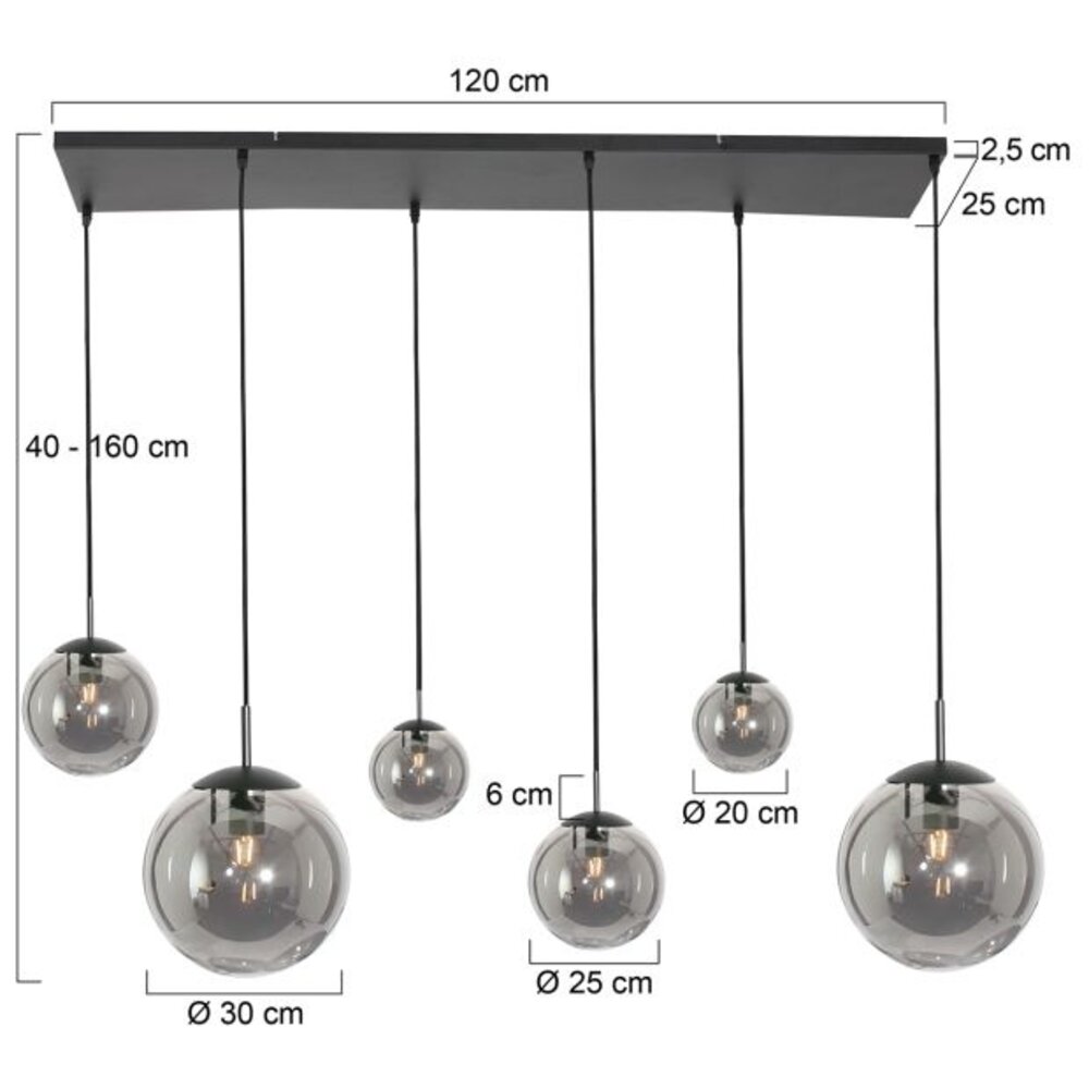 Steinhauer Hanglamp bollique L 140 cm B 25 cm 9 lichts 3798 zwart