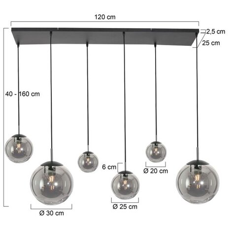 Steinhauer Hanglamp bollique L 140 cm B 25 cm 9 lichts 3798 zwart