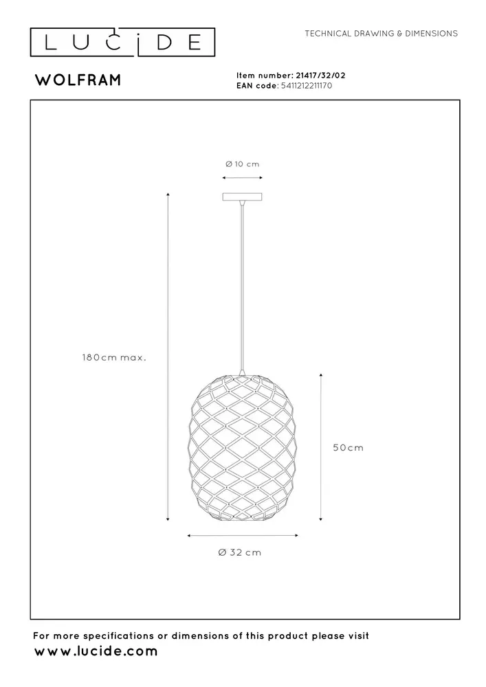 Lucide WOLFRAM - Hanglamp - Ø 32 cm - 1xE27 - Mat Goud / Messing