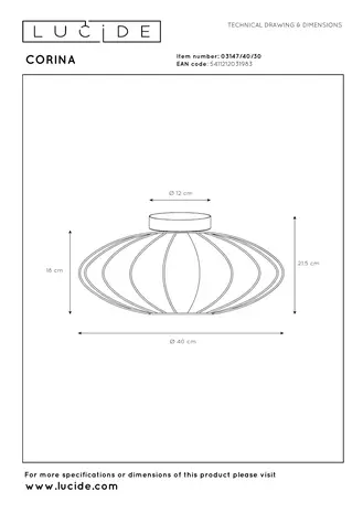 Lucide CORINA - Plafonnière - Ø 40 cm - 1xE27 - Zwart