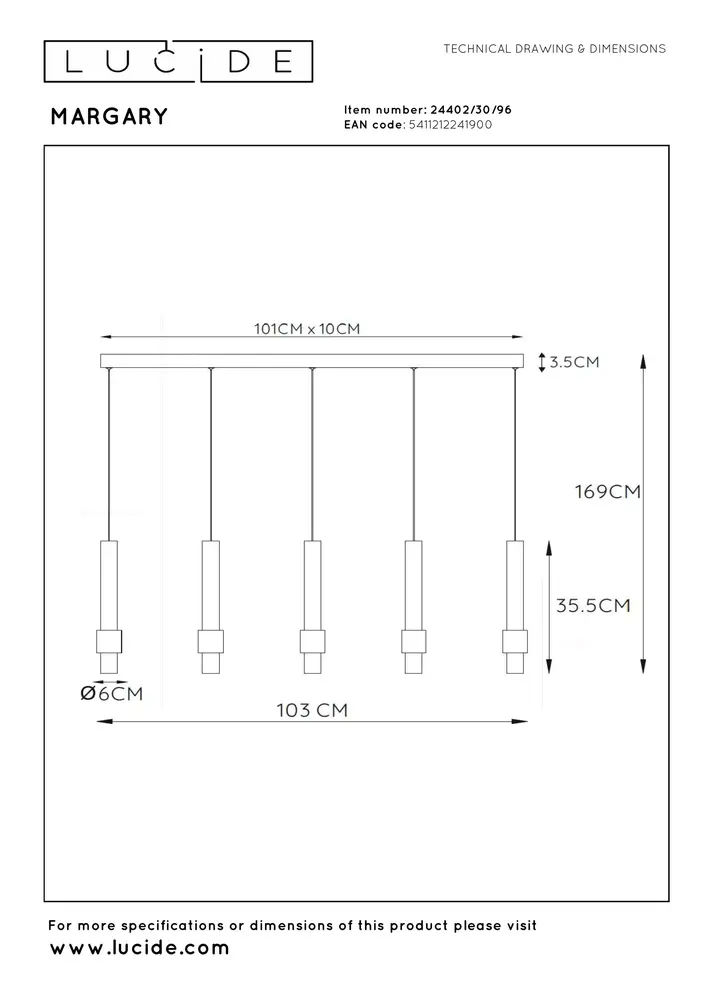 Lucide MARGARY - Hanglamp - LED Dimb. - 5x4,2W 2700K - Koffie Lucide MARGARY - Hanglamp - LED Dimb. - 5x4,2W 2700K - Koffie