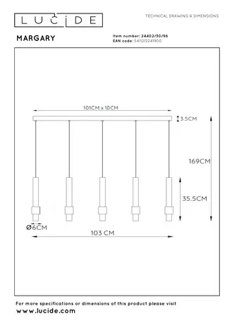 Lucide MARGARY - Hanglamp - LED Dimb. - 5x4,2W 2700K - Koffie Lucide MARGARY - Hanglamp - LED Dimb. - 5x4,2W 2700K - Koffie