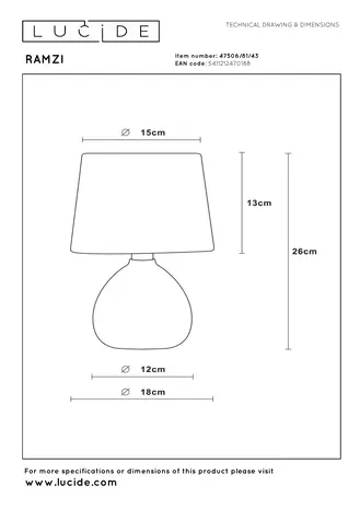 Lucide RAMZI - Tafellamp - Ø 18 cm - 1xE14 - Bruin