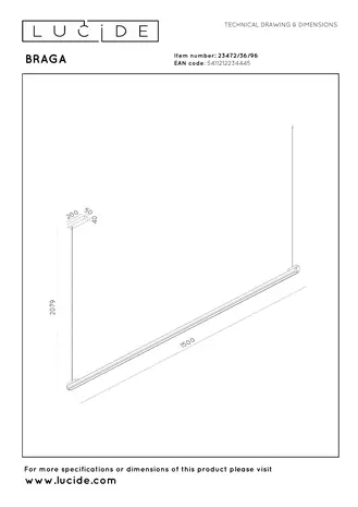 Lucide BRAGA - Hanglamp - LED Dimb. - CCT - 1x36W 2700K/4000K - Handbewegingssensor - Koffie | Premium