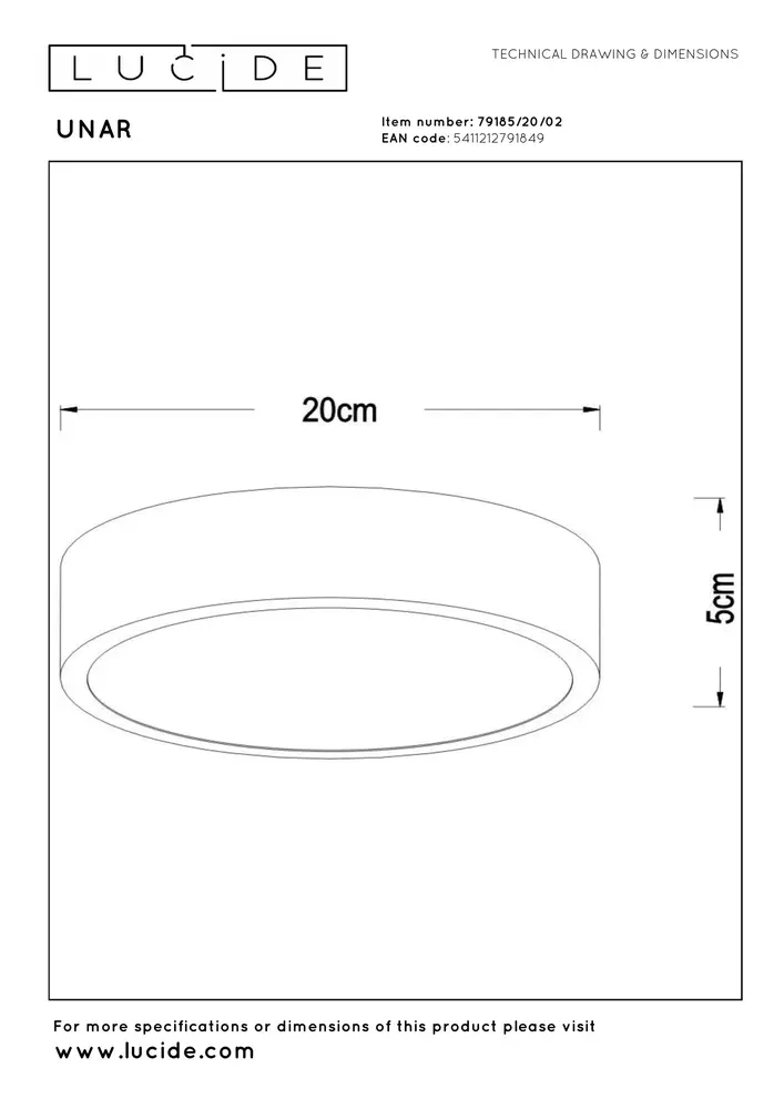 Lucide UNAR - Plafonnière - Ø 20 cm - LED 3 StepDim (Memory) - 1x12W 2700K - Zwart