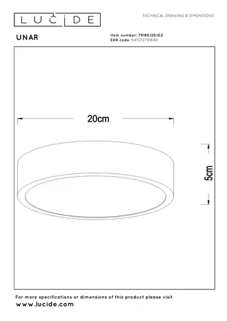 Lucide UNAR - Plafonnière - Ø 20 cm - LED 3 StepDim - 1x12W 2700K - Zwart