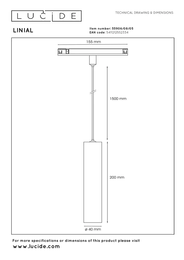 Lucide Premium LINIAL LUXUS Hanglamp - 1-fase Railsysteem / Smart Railverlichting - Smart - 48V - 1xLED - Champagne