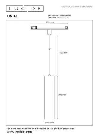 Lucide Premium LINIAL LUXUS Hanglamp - 1-fase Railsysteem / Smart Railverlichting - Smart - 48V - 1xLED - Champagne
