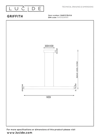 Lucide GRIFFITH - Hanglamp - LED Dimb. - CCT - 1x33W 2700K/4000K - Brons | Premium