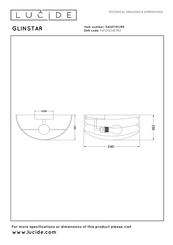 Lucide GLINSTAR - Wandlamp - 1xE27 - Multicolor