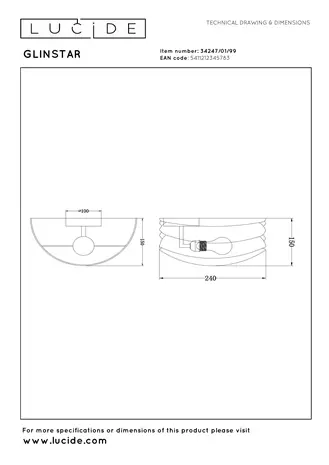 Lucide GLINSTAR - Wandlamp - 1xE27 - Multicolor
