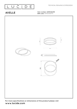 Lucide AXELLE - Plafonnière - Ø 29,5 cm - LED 3 StepDim - 1x24W 2700K - Zwart