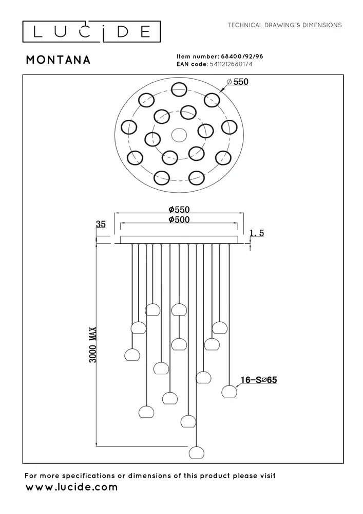 Lucide MONTANA - Hanglamp - LED Dimb. - CCT - 16x5,7W 2700K/4000K - Geschikt voor vide en hoge plafonds - Koffie | Premium Lucide MONTANA - Hanglamp - LED Dimb. - CCT - 16x5,7W 2700K/4000K - Geschikt voor vide en hoge plafonds - Koffie | Premium