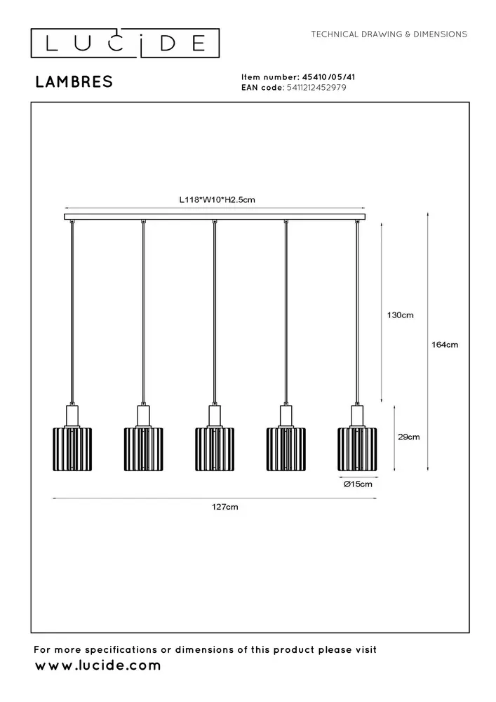 Lucide LAMBRES - Hanglamp - 5xE27 - Taupe
