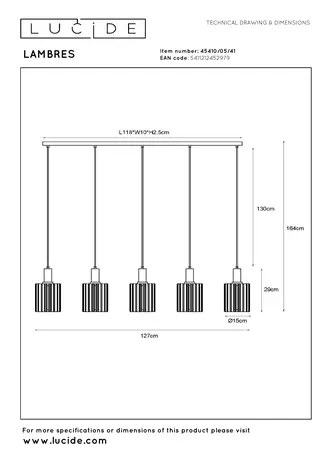 Lucide LAMBRES - Hanglamp - 5xE27 - Taupe