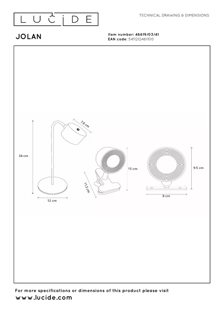 Lucide JOLAN - Oplaadbare Bureaulamp/Klemlamp/Wandlamp - Accu/Batterij - LED Dim to warm - 1x3,5W 2700K/5700K - Taupe