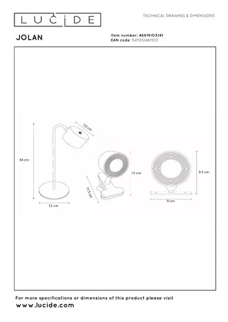 Lucide JOLAN - Oplaadbare Bureaulamp/Klemlamp/Wandlamp - Accu/Batterij - LED Dim to warm - 1x3,5W 2700K/5700K - Taupe