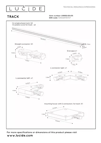Lucide TRACK Starterset - 1-fase Railsysteem / Railverlichting - 2 meter - Wit