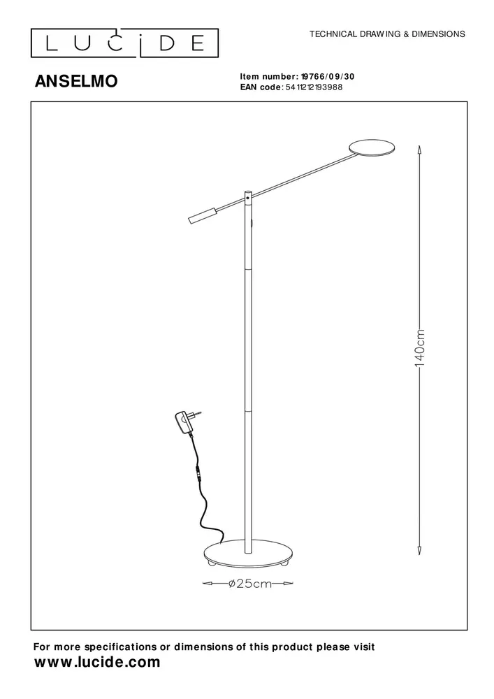 Lucide ANSELMO - Leeslamp - Ø 25 cm - LED Dimb. - 1x9W 3000K - Mat chroom Lucide ANSELMO - Leeslamp - Ø 25 cm - LED Dimb. - 1x9W 3000K - Mat chroom