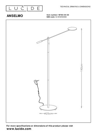 Lucide ANSELMO - Leeslamp - Ø 25 cm - LED Dimb. - 1x9W 3000K - Mat chroom Lucide ANSELMO - Leeslamp - Ø 25 cm - LED Dimb. - 1x9W 3000K - Mat chroom
