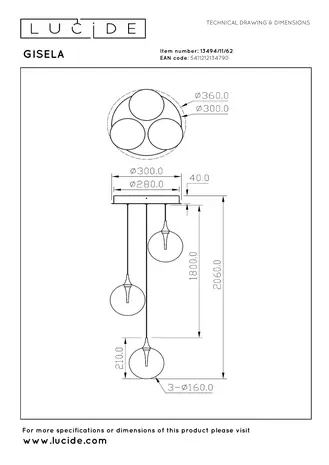Lucide GISELA - Hanglamp - Ø 36 cm - LED Dimb. - 3x4,3W 2700K - Amber | Premium