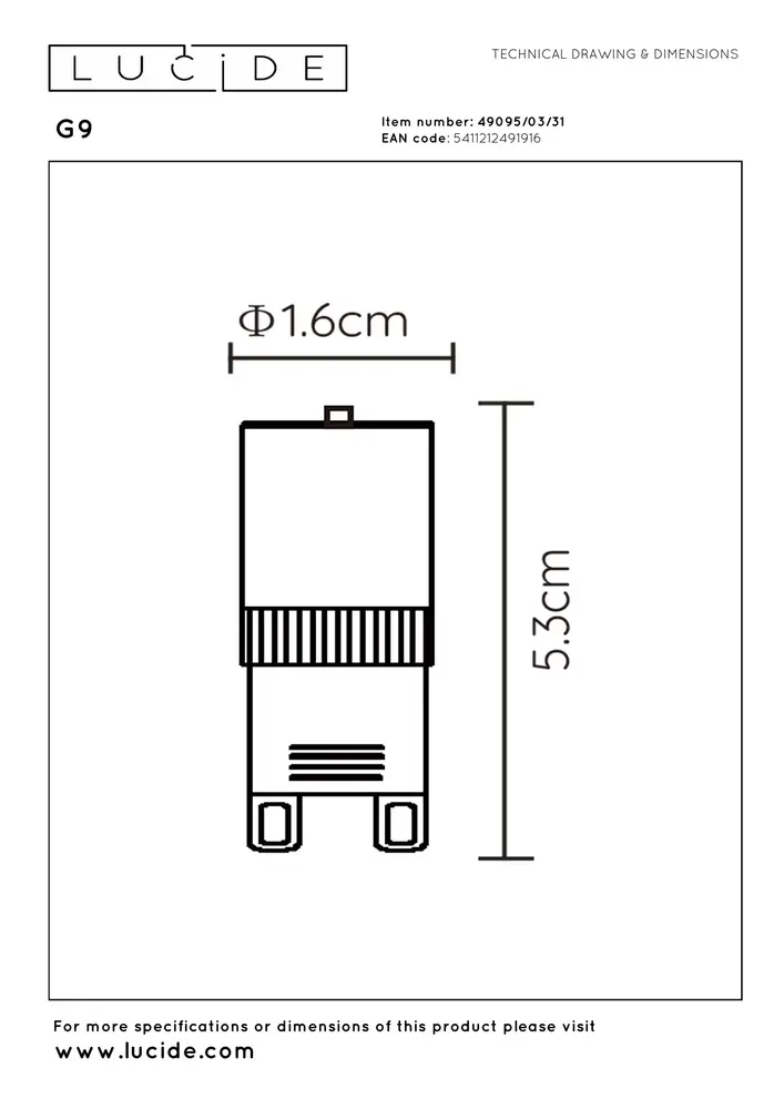 Lucide G9 - Led lamp - Ø 1,6 cm - LED Dimb. - G9 - 1x3,5W 2700K - Wit