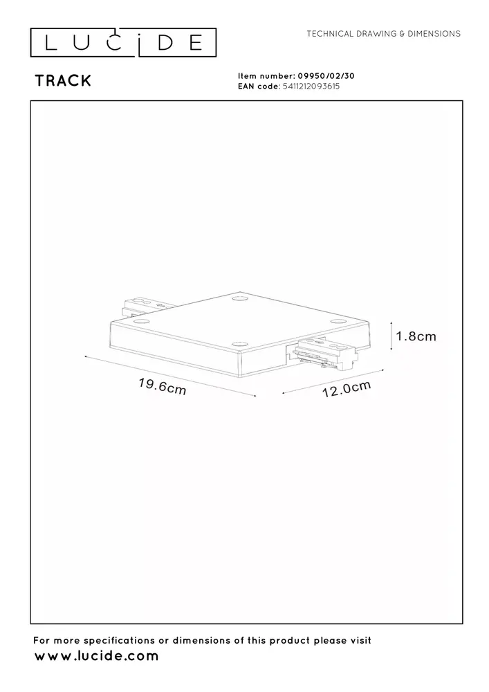 Lucide TRACK Startvoeding - 1-fase Railsysteem / Railverlichting - Enkel/Dubbel - Zwart (Uitbreiding)