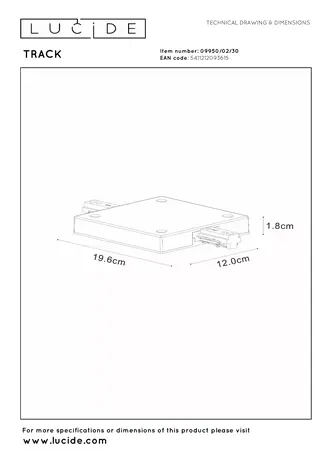 Lucide TRACK Startvoeding - 1-fase Railsysteem / Railverlichting - Enkel/Dubbel - Zwart (Uitbreiding)